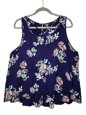 Haute Fox Blue Floral Sleeveless Strappy Tank Top Size 2X